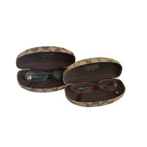 Coach - set of 2 prescription eye glasses slim frames & cases black & burgandy